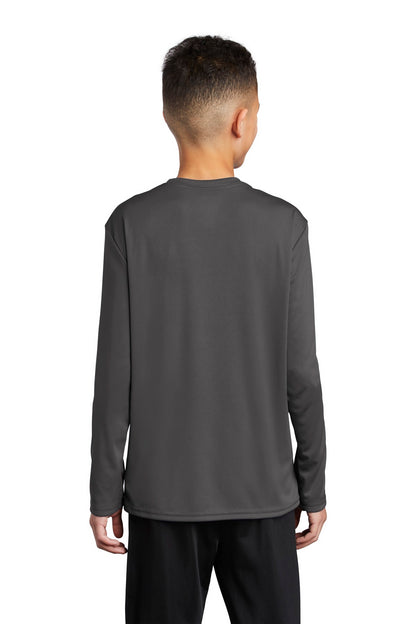 Charcoal Port & Co Youth Long Sleeve Performance Tee PC380YLS plain