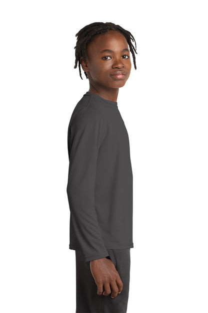 Charcoal Port & Co Youth Long Sleeve Performance Tee PC380YLS plain