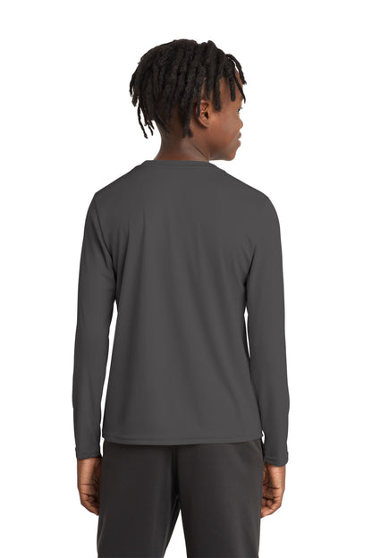 Charcoal Port & Co Youth Long Sleeve Performance Tee PC380YLS plain