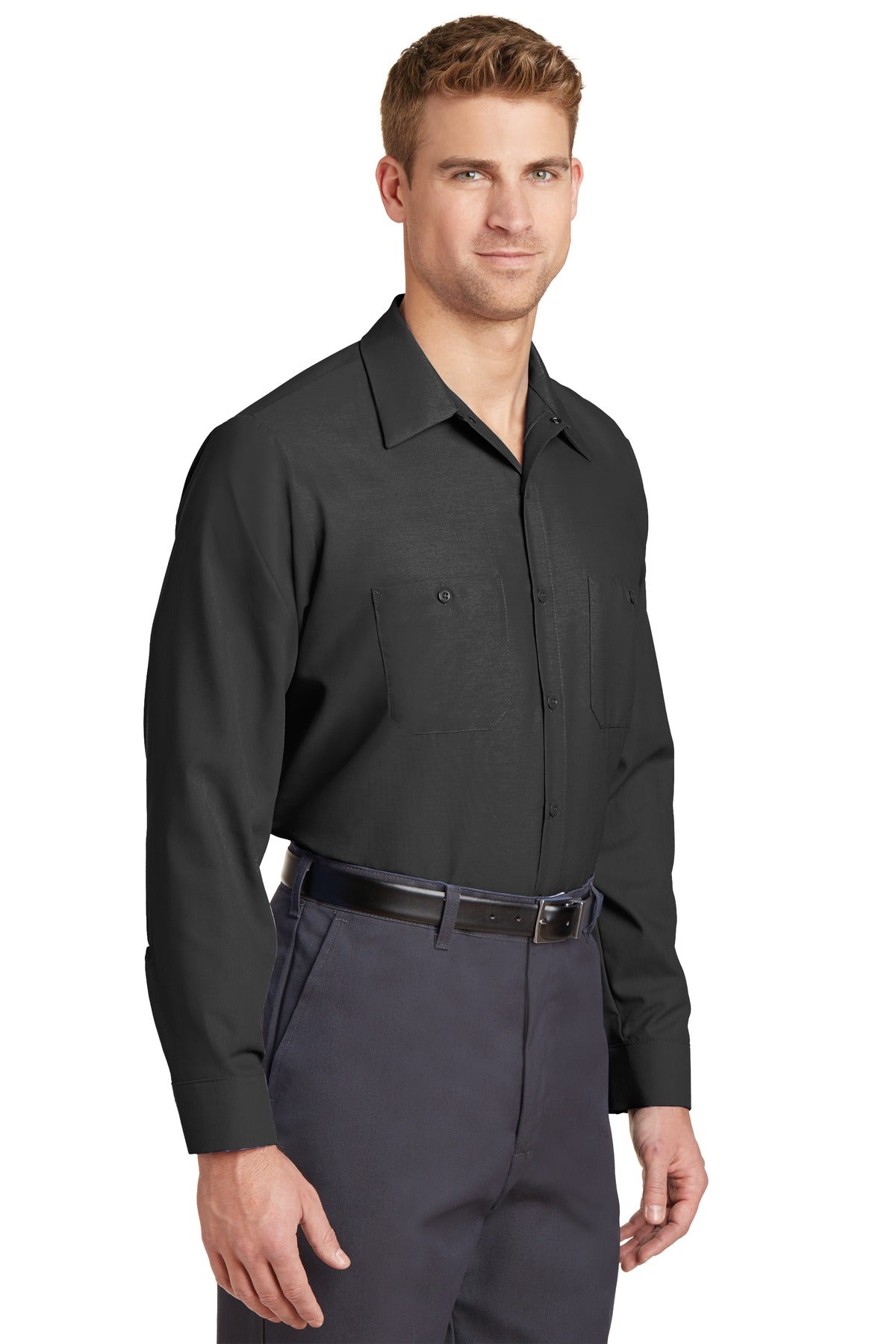 Charcoal. Red Kap Long Sleeve Industrial Work Shirt. SP14 plain