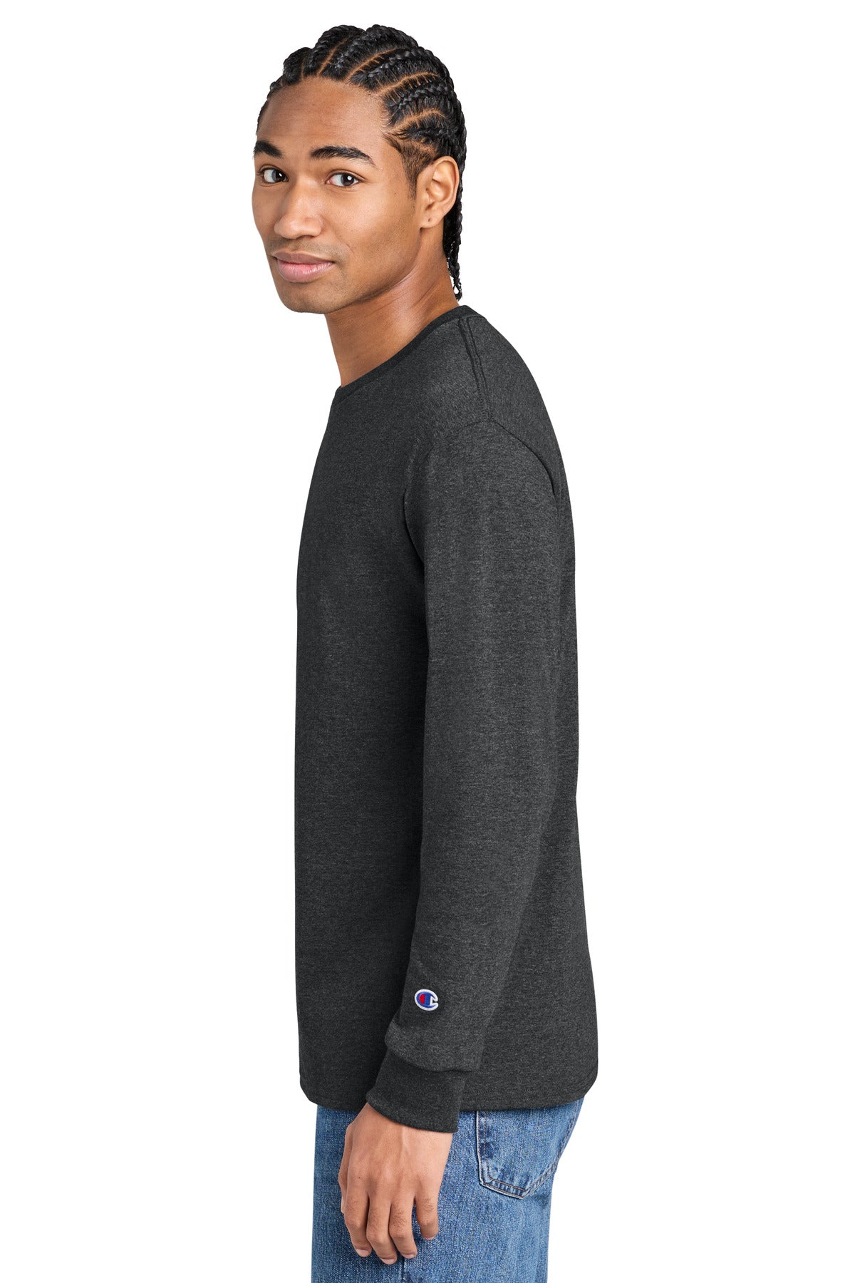 CharcoalHt Champion Heritage 5.2-Oz Jersey Long Sleeve Tee CC8C plain