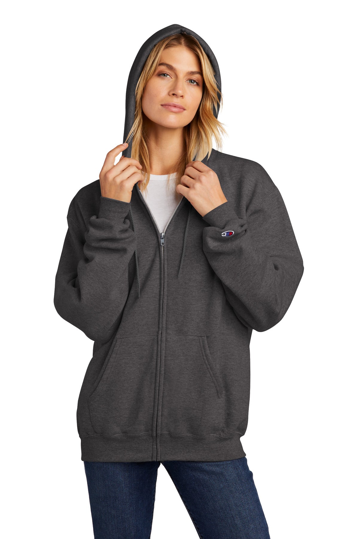 CharcoalHt Champion Powerblend Full-Zip Hoodie. S800