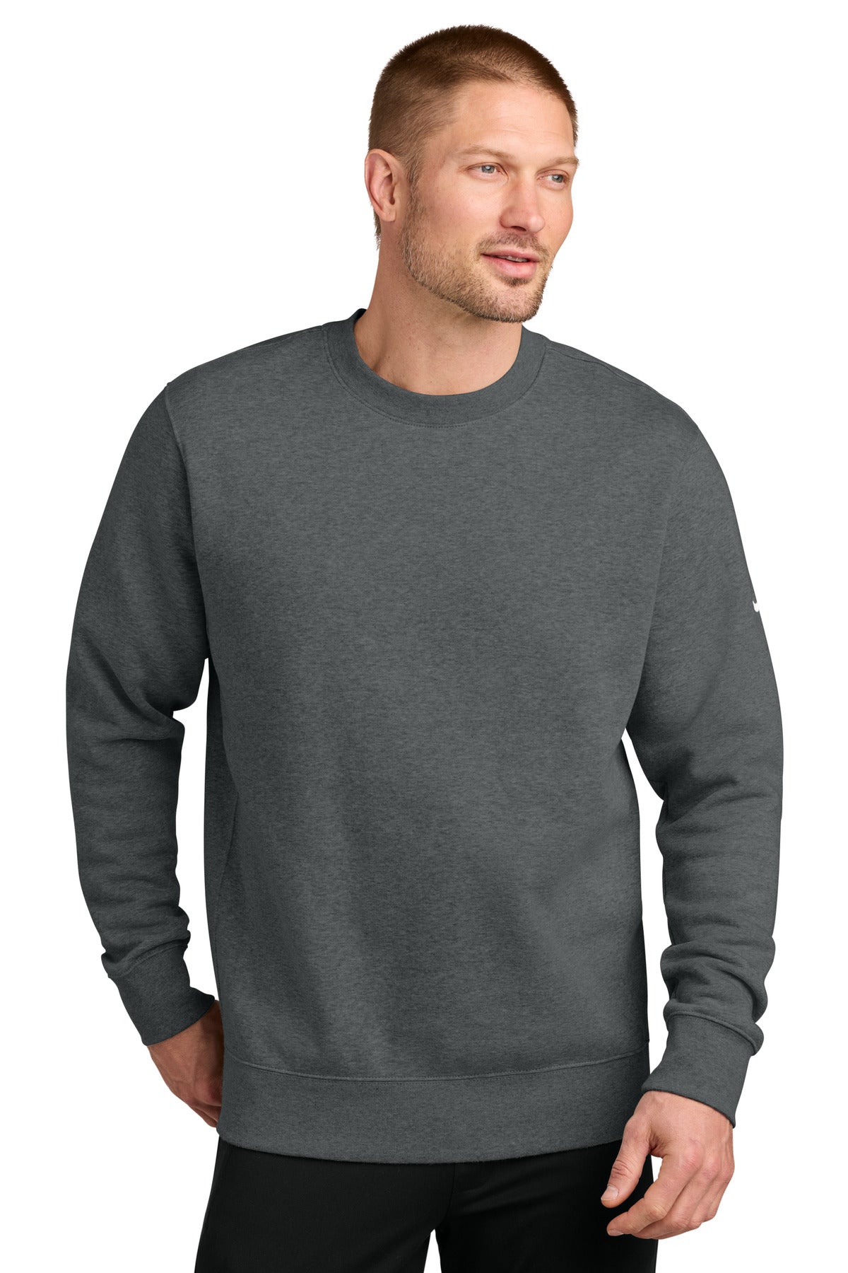 CharcoalHt Nike Club Fleece Sleeve Swoosh Crew NKFD9863
