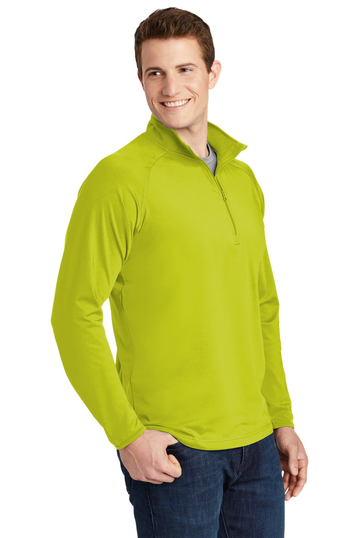 Charge Green Sport-Tek Sport-Wick Stretch 1/4-Zip Pullover. ST850 plain