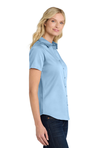 CloudBlue Port Authority Women's Short Sleeve SuperPro React Twill Shirt. LW809 plain