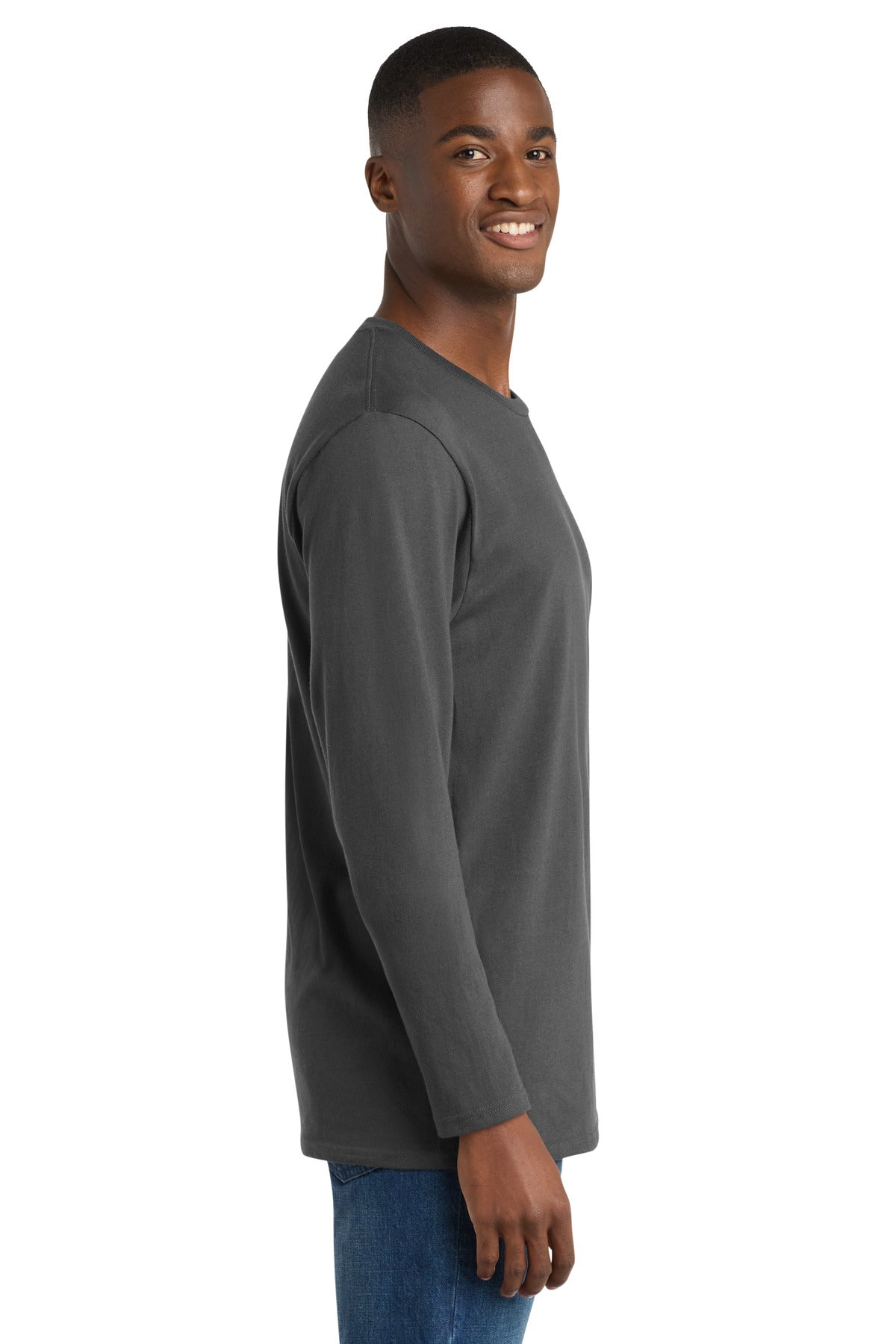 Coal Grey Port & Co Long Sleeve Bouncer Tee PC600LS plain