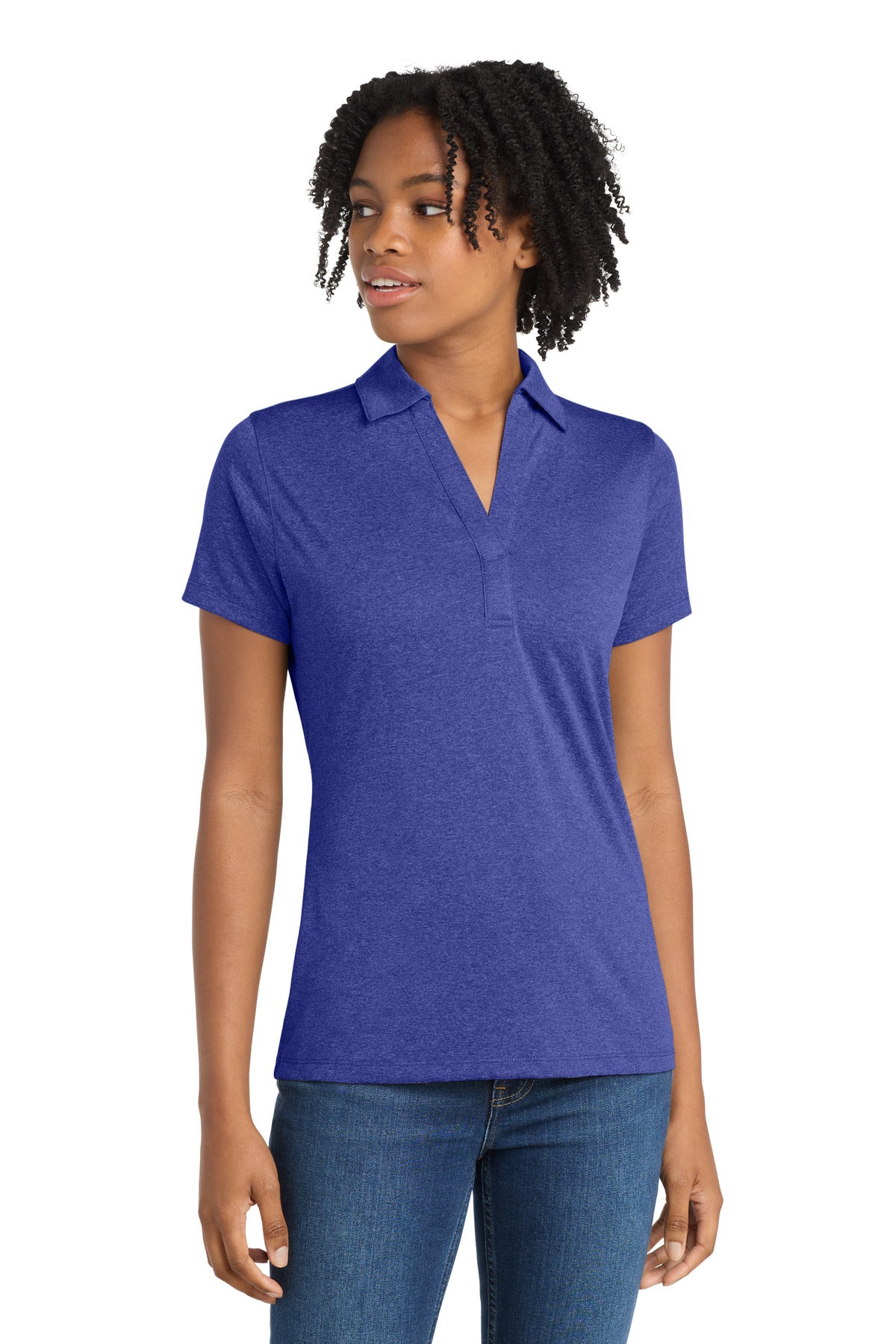 Cobalt Hthr Sport-Tek Women's Heather Contender Polo. LST660 plain