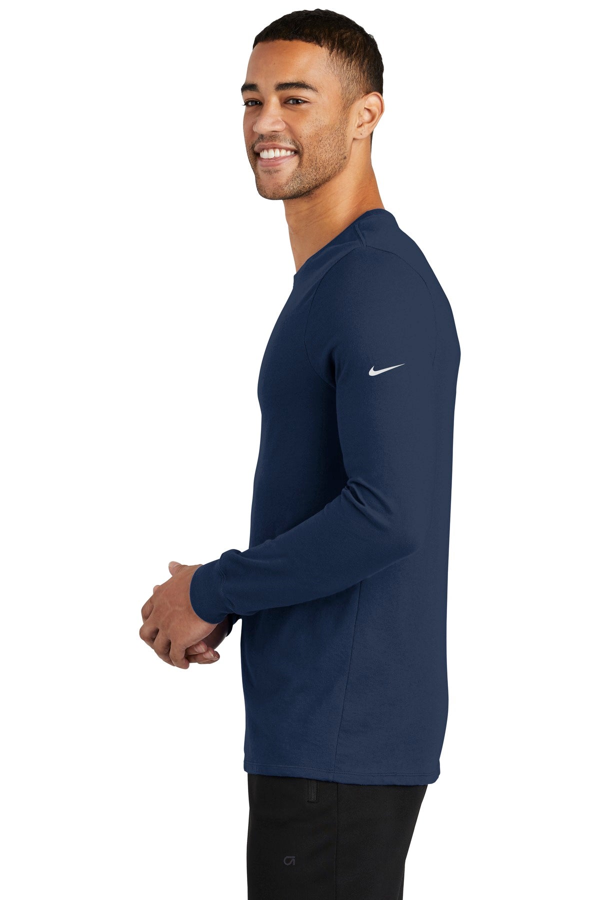 College Navy Nike Dri-FIT Cotton/Poly Long Sleeve Tee. NKBQ5230 plain