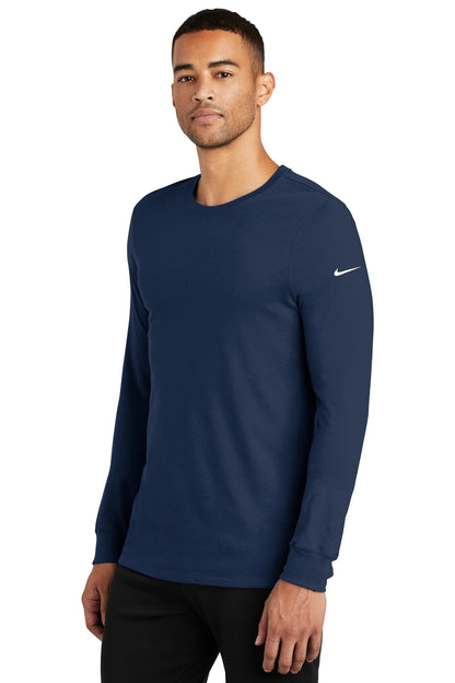 College Navy Nike Dri-FIT Cotton/Poly Long Sleeve Tee. NKBQ5230 plain