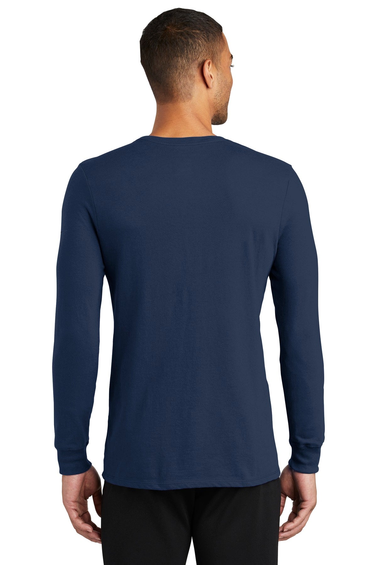 College Navy Nike Dri-FIT Cotton/Poly Long Sleeve Tee. NKBQ5230 plain