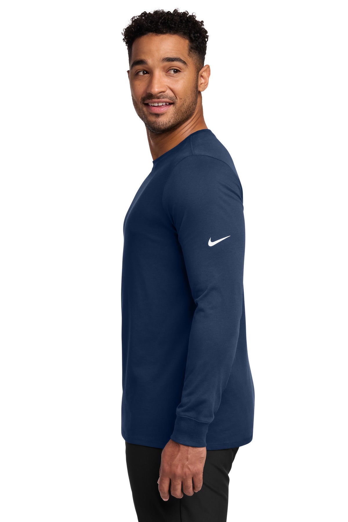 College Navy Nike Dri-FIT Cotton/Poly Long Sleeve Tee. NKBQ5230 plain