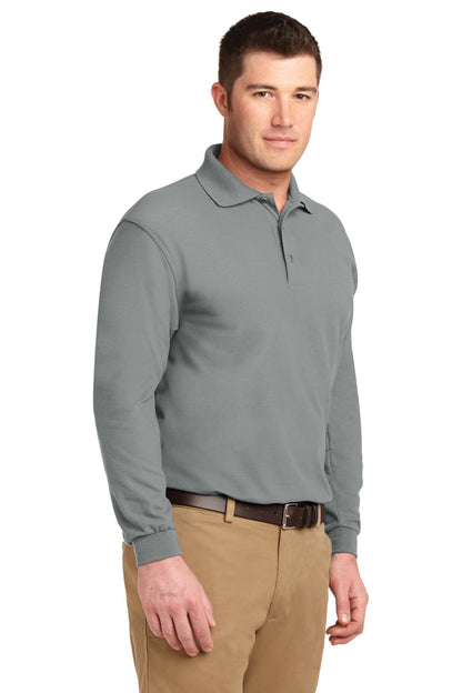 Cool Gray Port Authority Silk Touch Long Sleeve Polo. K500LS plain