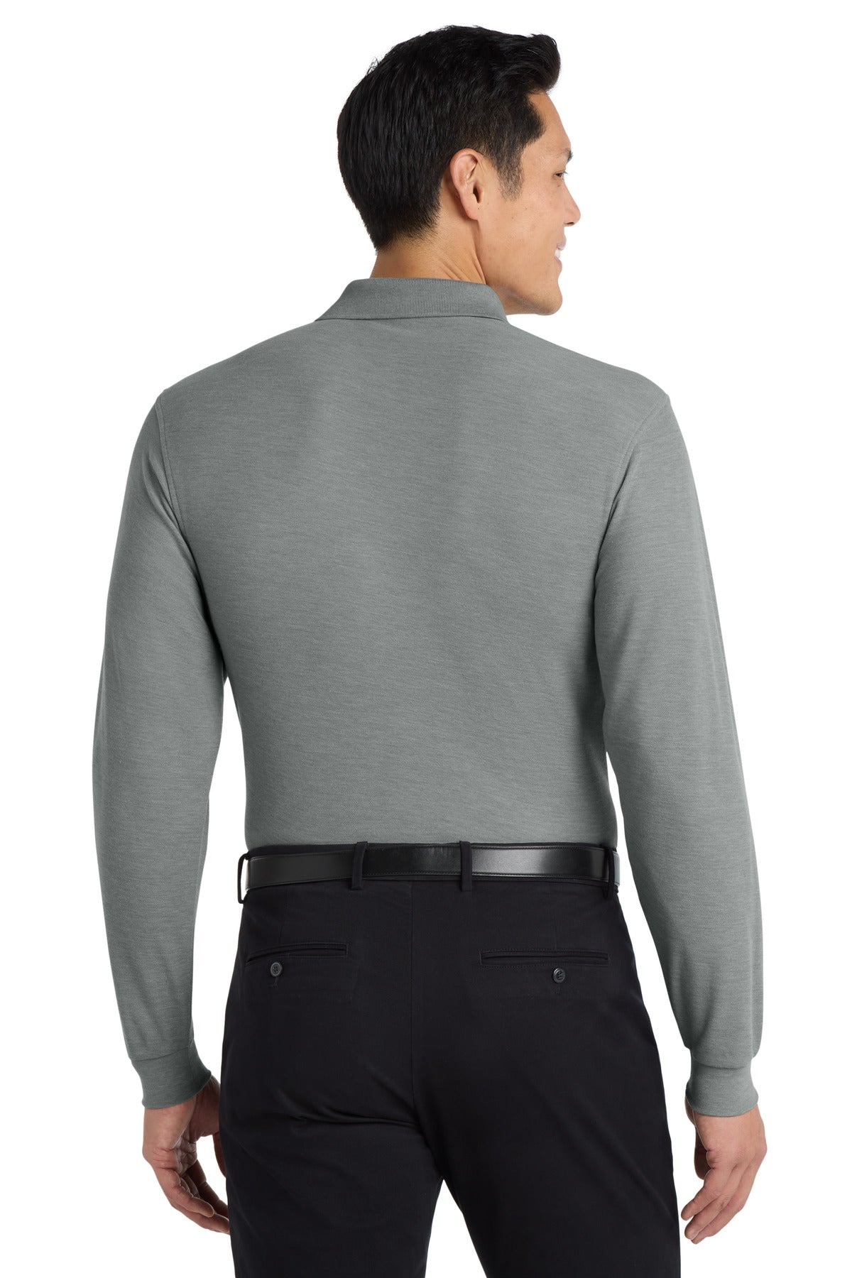Cool Gray Port Authority Silk Touch Long Sleeve Polo. K500LS