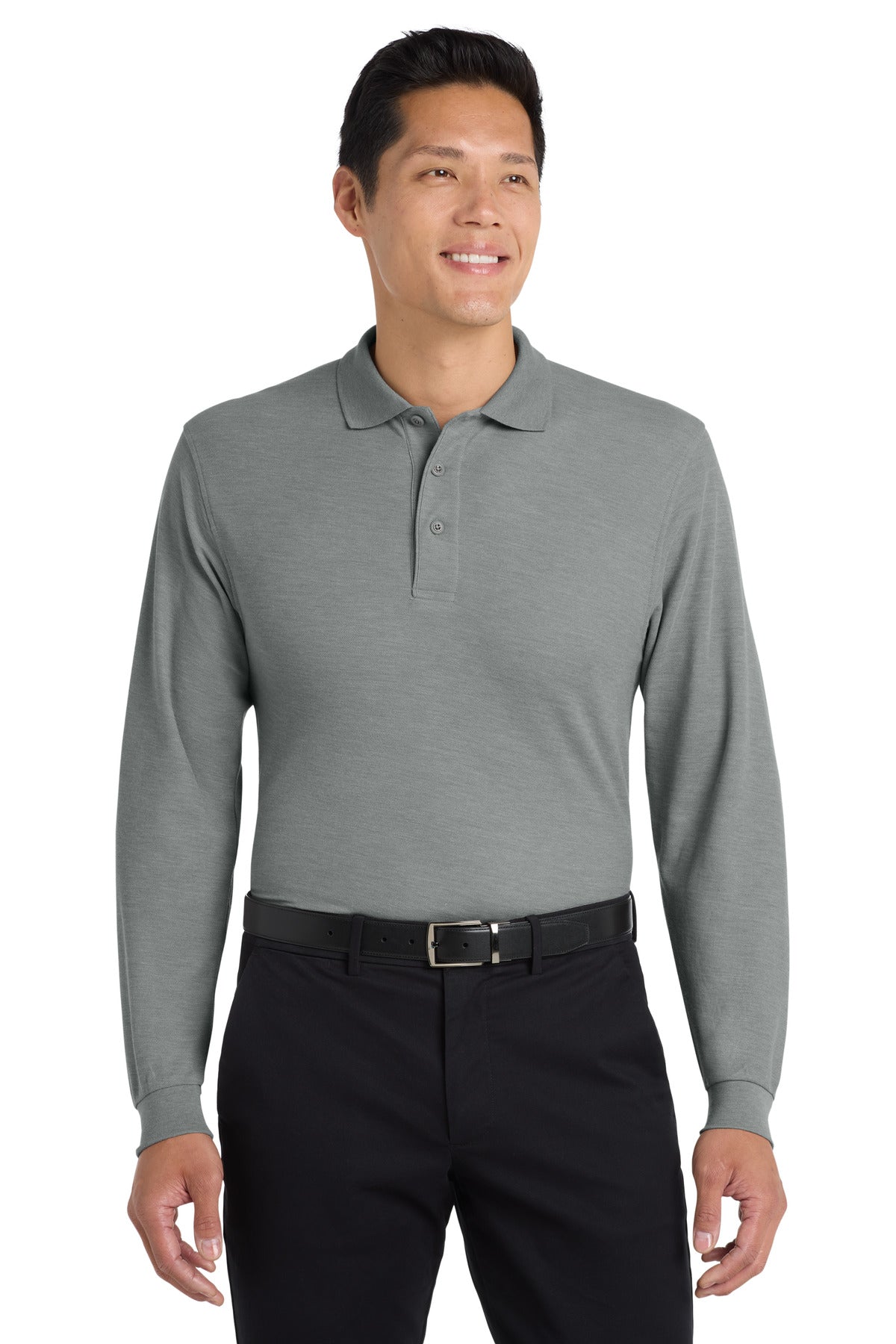 Cool Gray Port Authority Silk Touch Long Sleeve Polo. K500LS