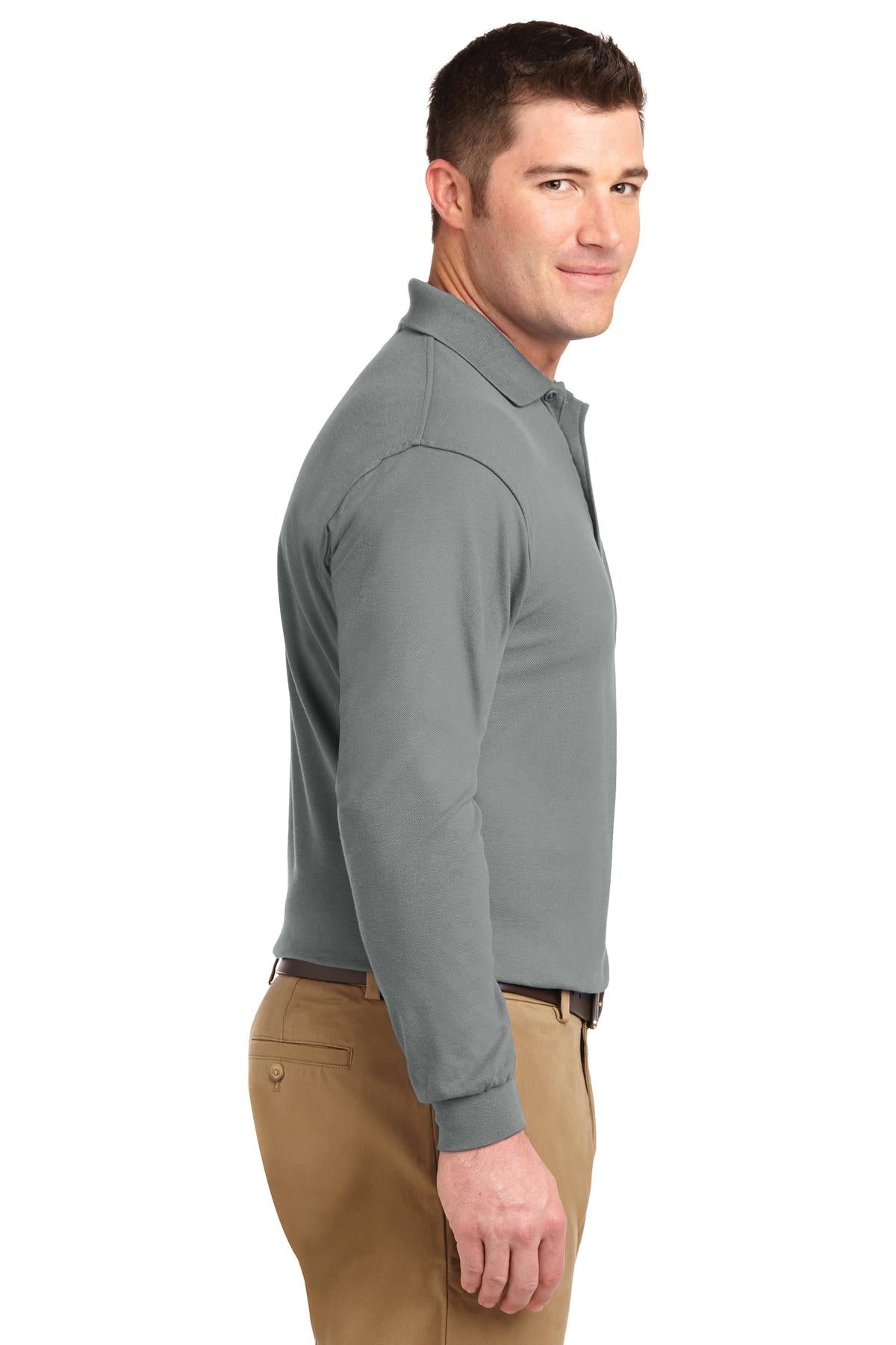 Cool Grey Port Authority Tall Silk Touch Long Sleeve Polo. TLK500LS plain