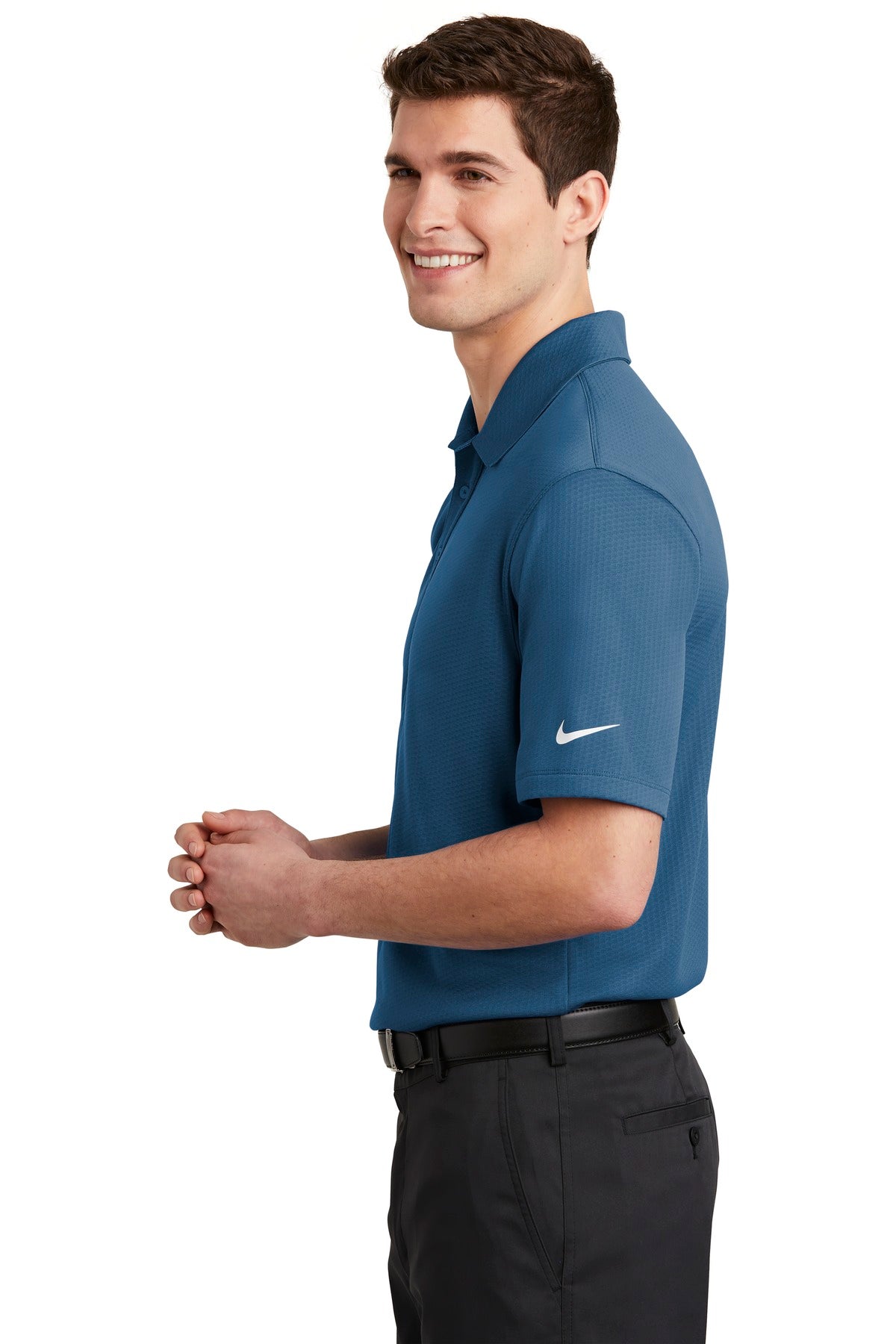 Court Blue Nike Dri-FIT Hex Textured Polo. NKAH6266 plain