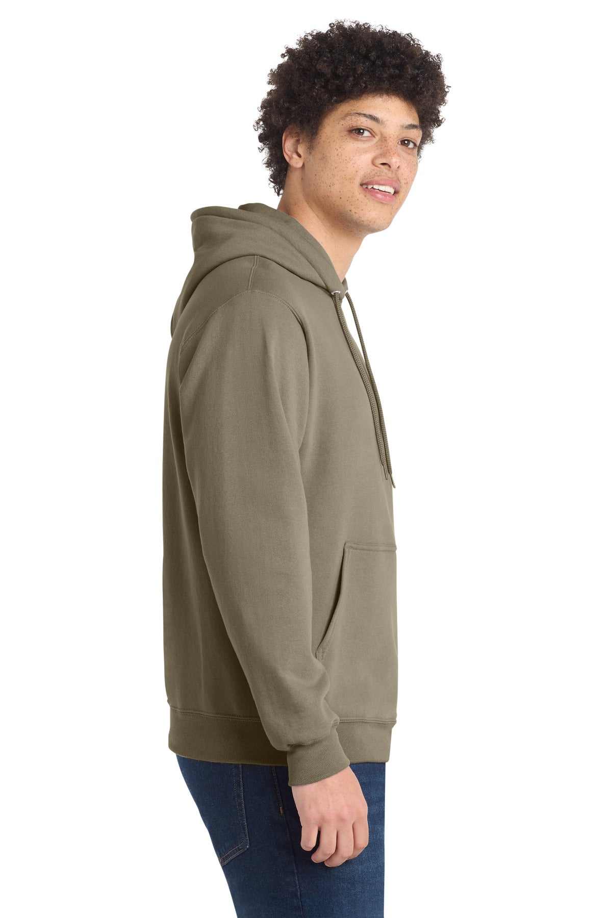 Coyote Brown Port & Co Core Fleece Pullover Hooded Sweatshirt. PC78H