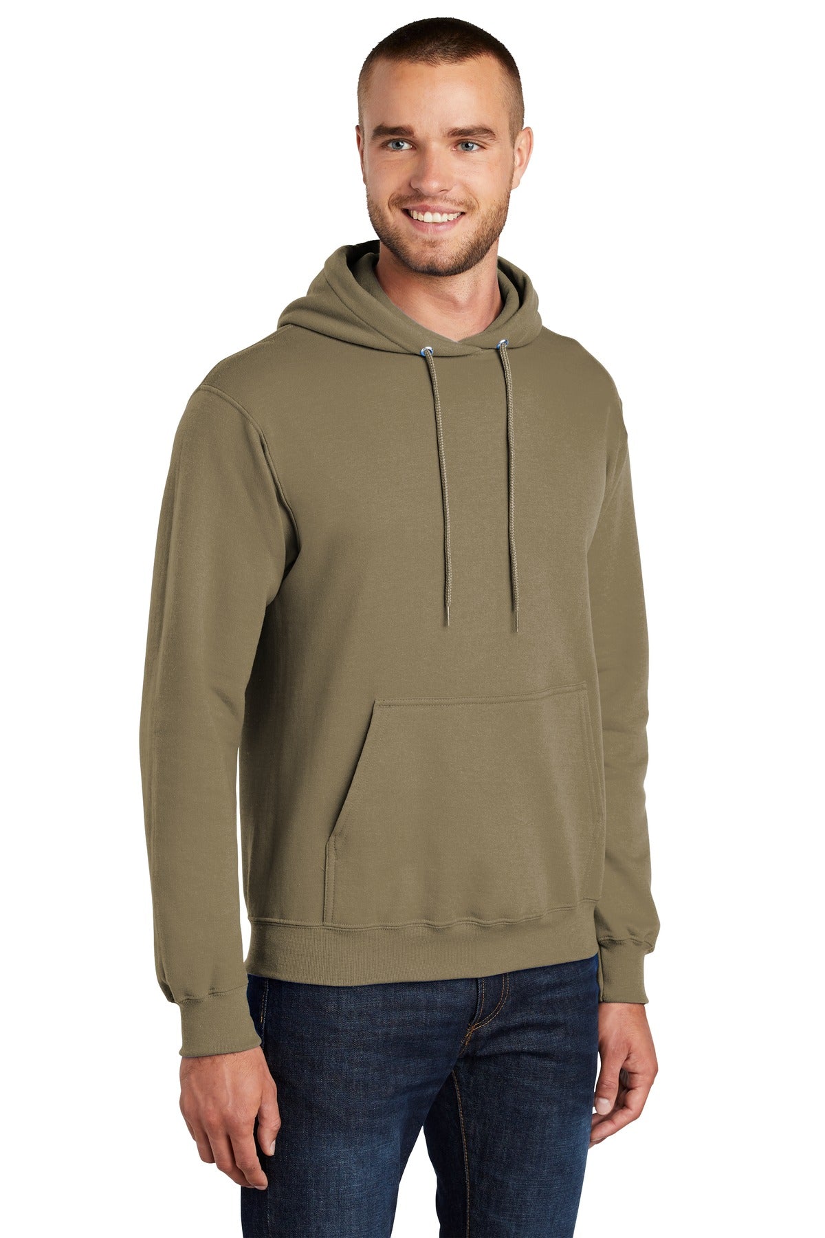 Coyote Brown Port & Co Core Fleece Pullover Hooded Sweatshirt. PC78H