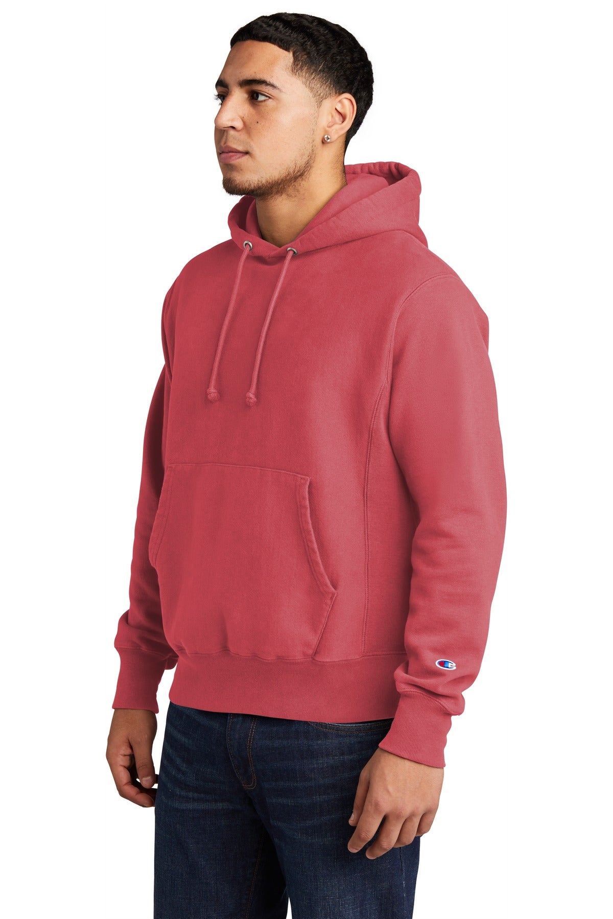 Crimson Champion Reverse Weave Garment-Dyed Hooded Sweatshirt. GDS101 plain
