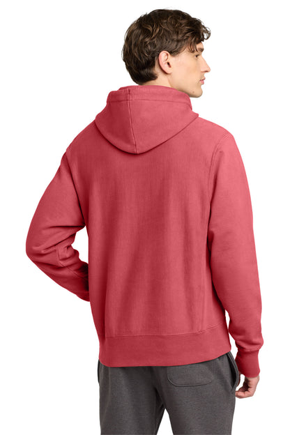 Crimson Champion Reverse Weave Garment-Dyed Hooded Sweatshirt. GDS101 plain