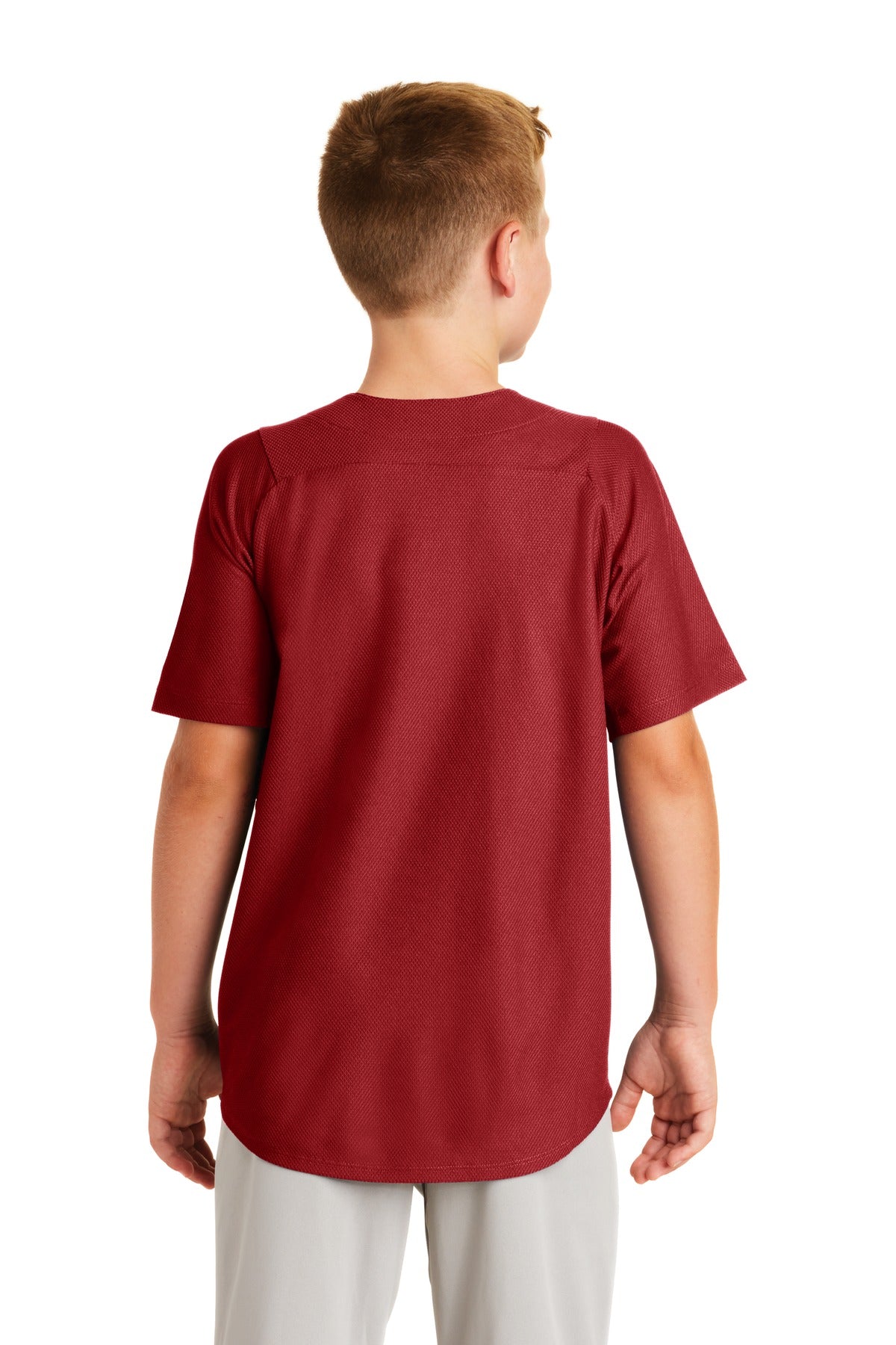 Crimson New Era Youth Diamond Era Full-Button Jersey. YNEA220 plain