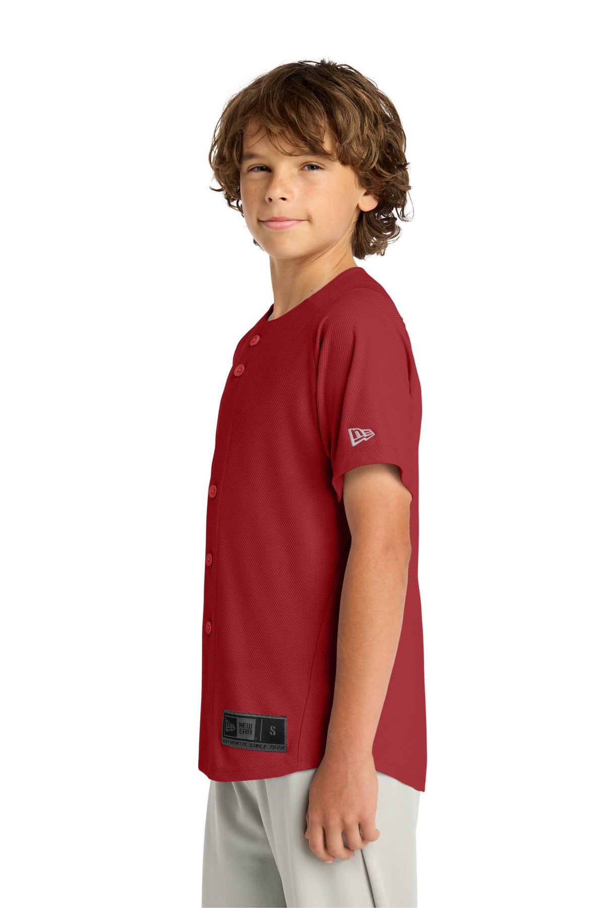 Crimson New Era Youth Diamond Era Full-Button Jersey. YNEA220