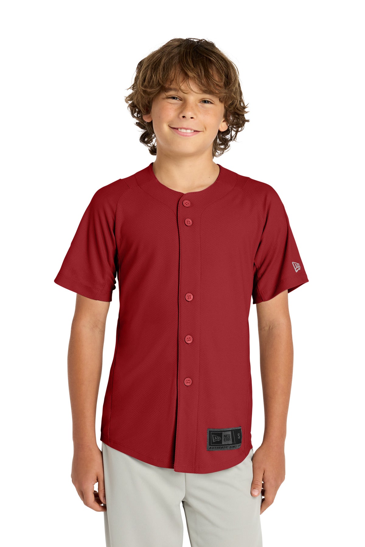 Crimson New Era Youth Diamond Era Full-Button Jersey. YNEA220