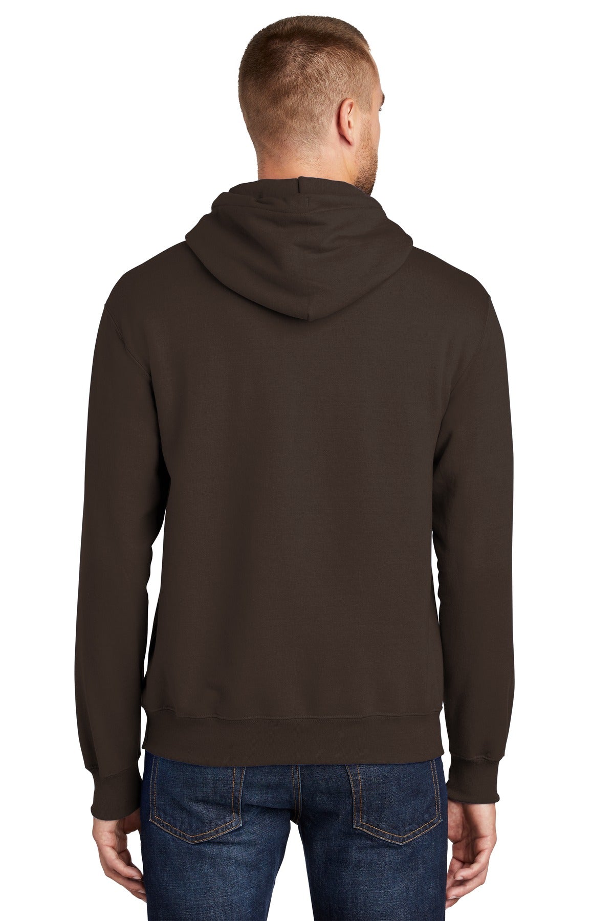Dark Chocolate Port & Co Tall Essential Fleece Pullover Hooded Sweatshirt. PC90HT plain