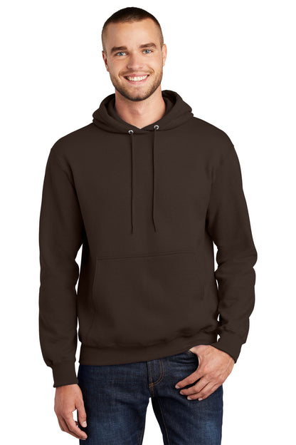 Dark Chocolate Port & Co Tall Essential Fleece Pullover Hooded Sweatshirt. PC90HT plain
