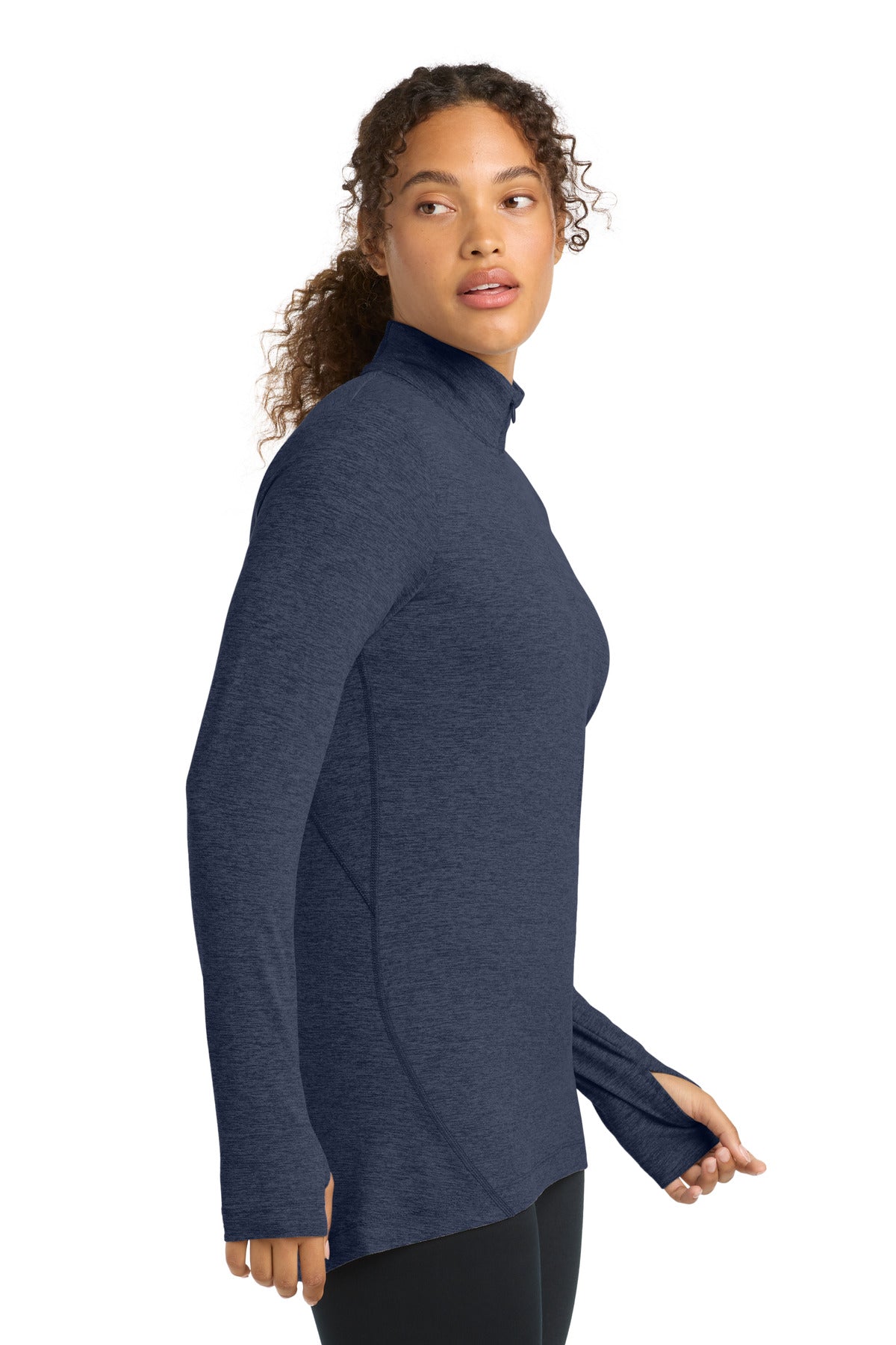 Dark Denim Hth Sport-Tek Women's Exchange 1.5 Long Sleeve 1/2-Zip LST711 plain