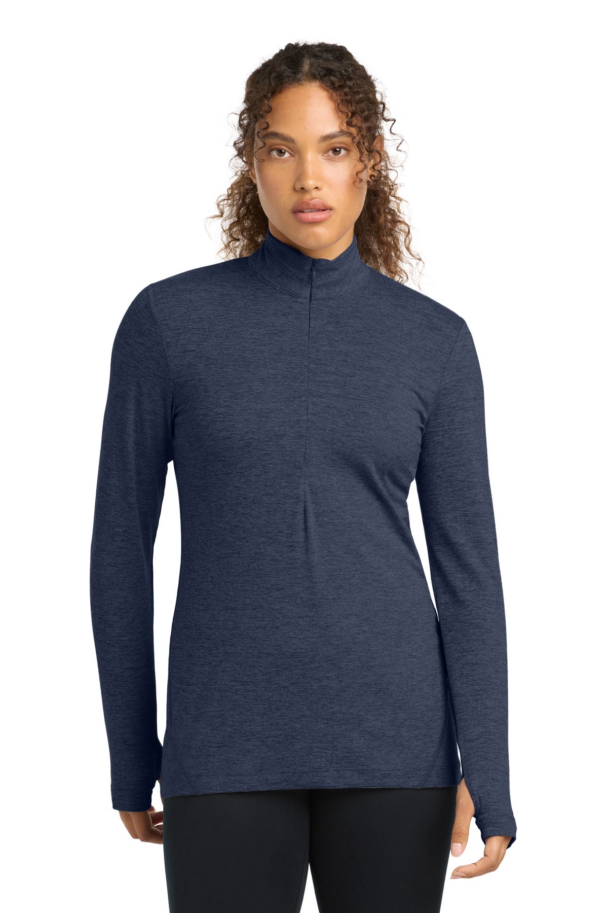 Dark Denim Hth Sport-Tek Women's Exchange 1.5 Long Sleeve 1/2-Zip LST711 plain