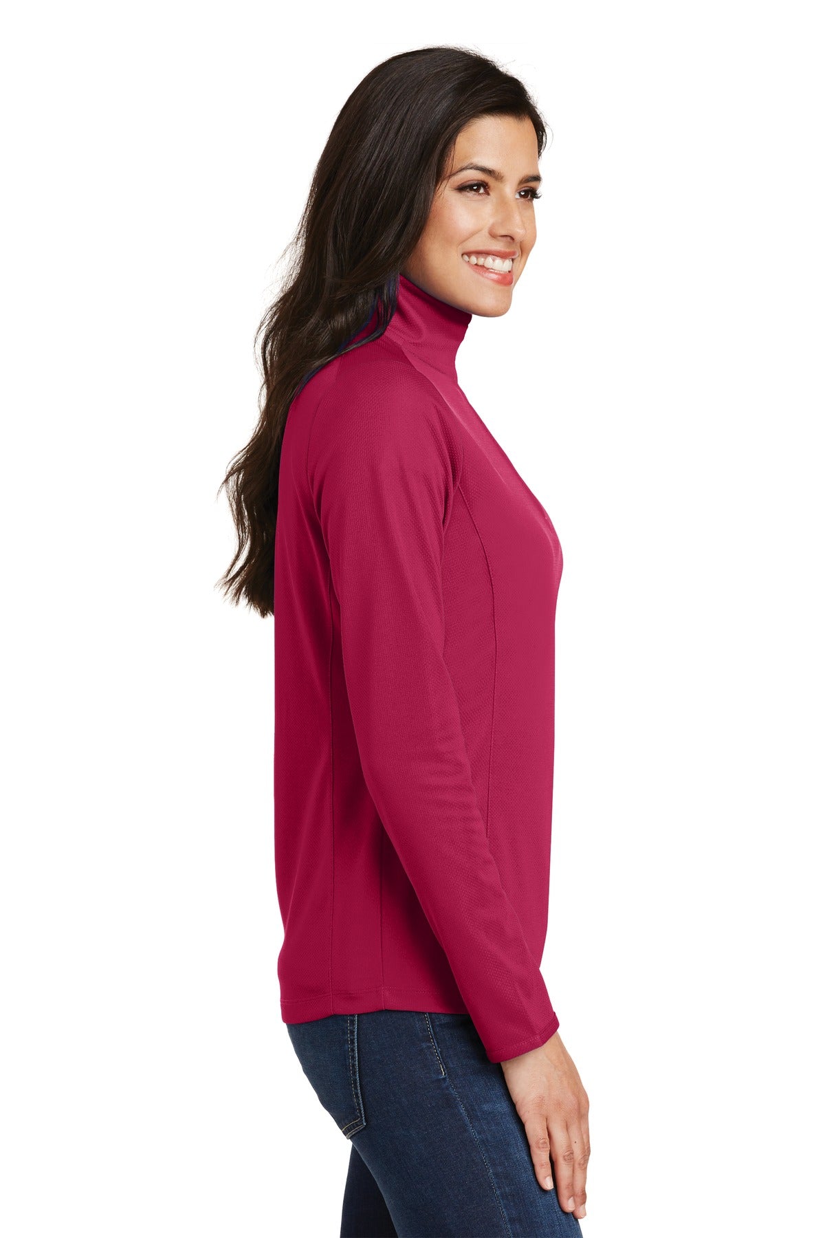 Dark Fuchsia Port Authority Women's Pinpoint Mesh 1/2-Zip . L806 plain