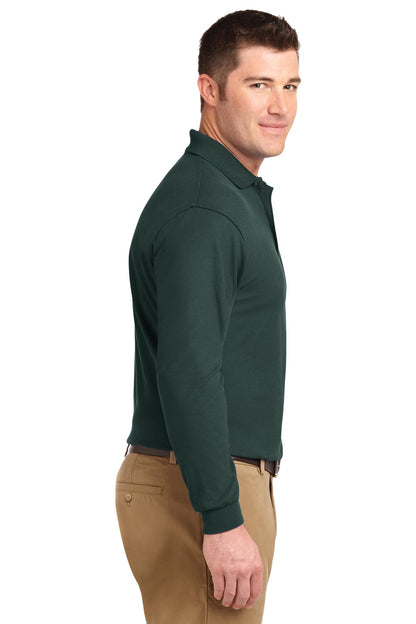 Dark Green Port Authority Silk Touch Long Sleeve Polo. K500LS plain