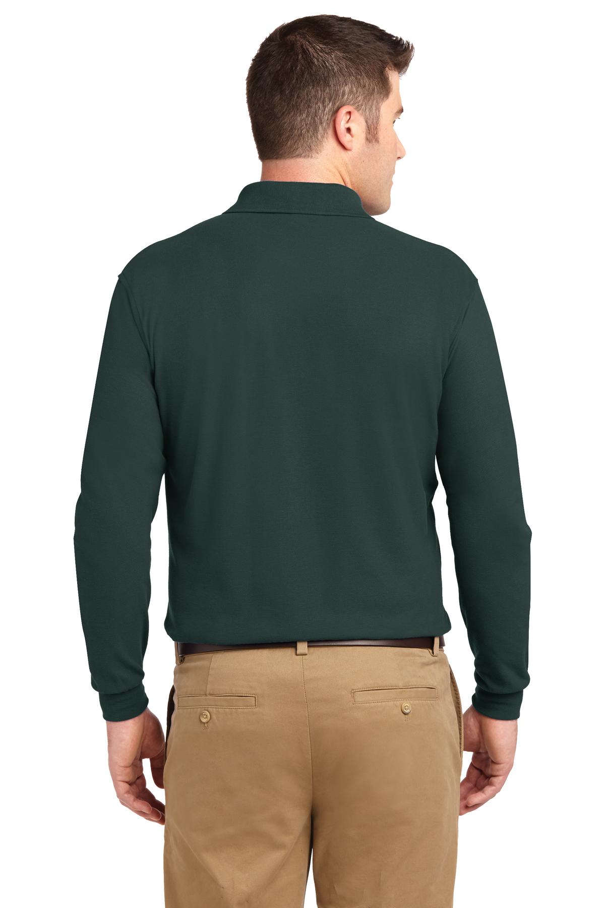 Dark Green Port Authority Silk Touch Long Sleeve Polo. K500LS plain
