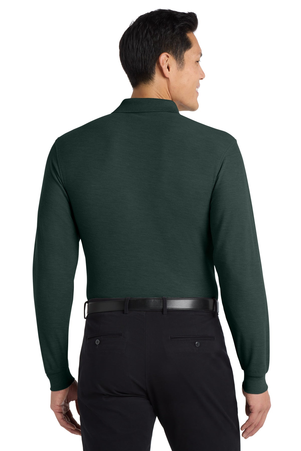 Dark Green Port Authority Silk Touch Long Sleeve Polo. K500LS