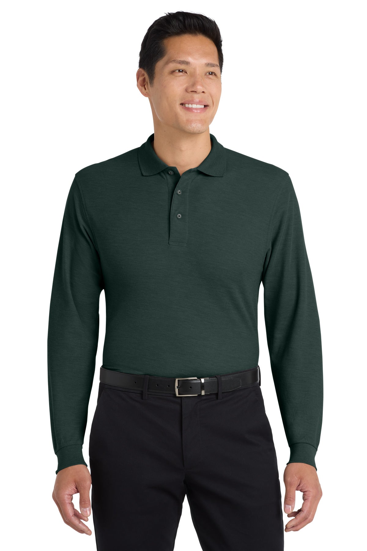 Dark Green Port Authority Silk Touch Long Sleeve Polo. K500LS