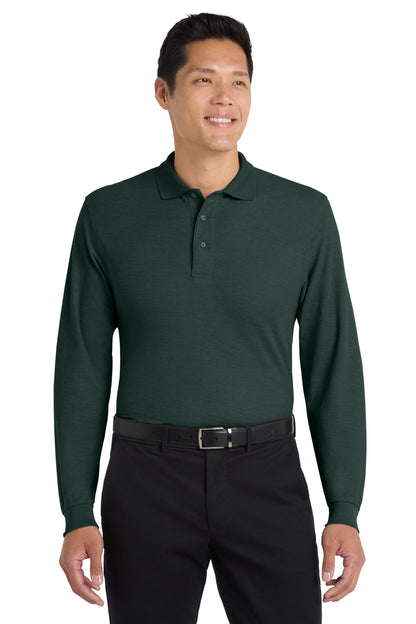 Dark Green Port Authority Silk Touch Long Sleeve Polo. K500LS