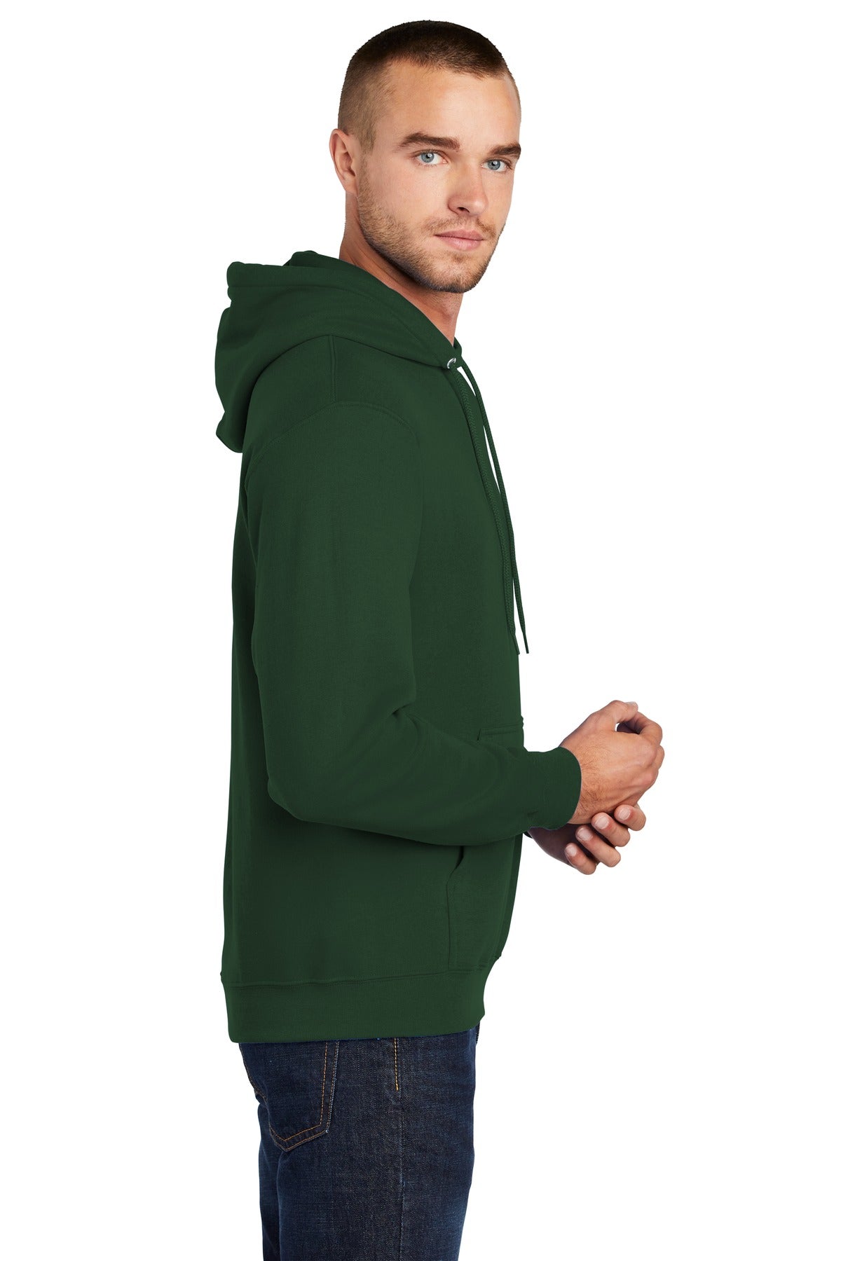 Dark Green Port & Co Core Fleece Pullover Hooded Sweatshirt. PC78H