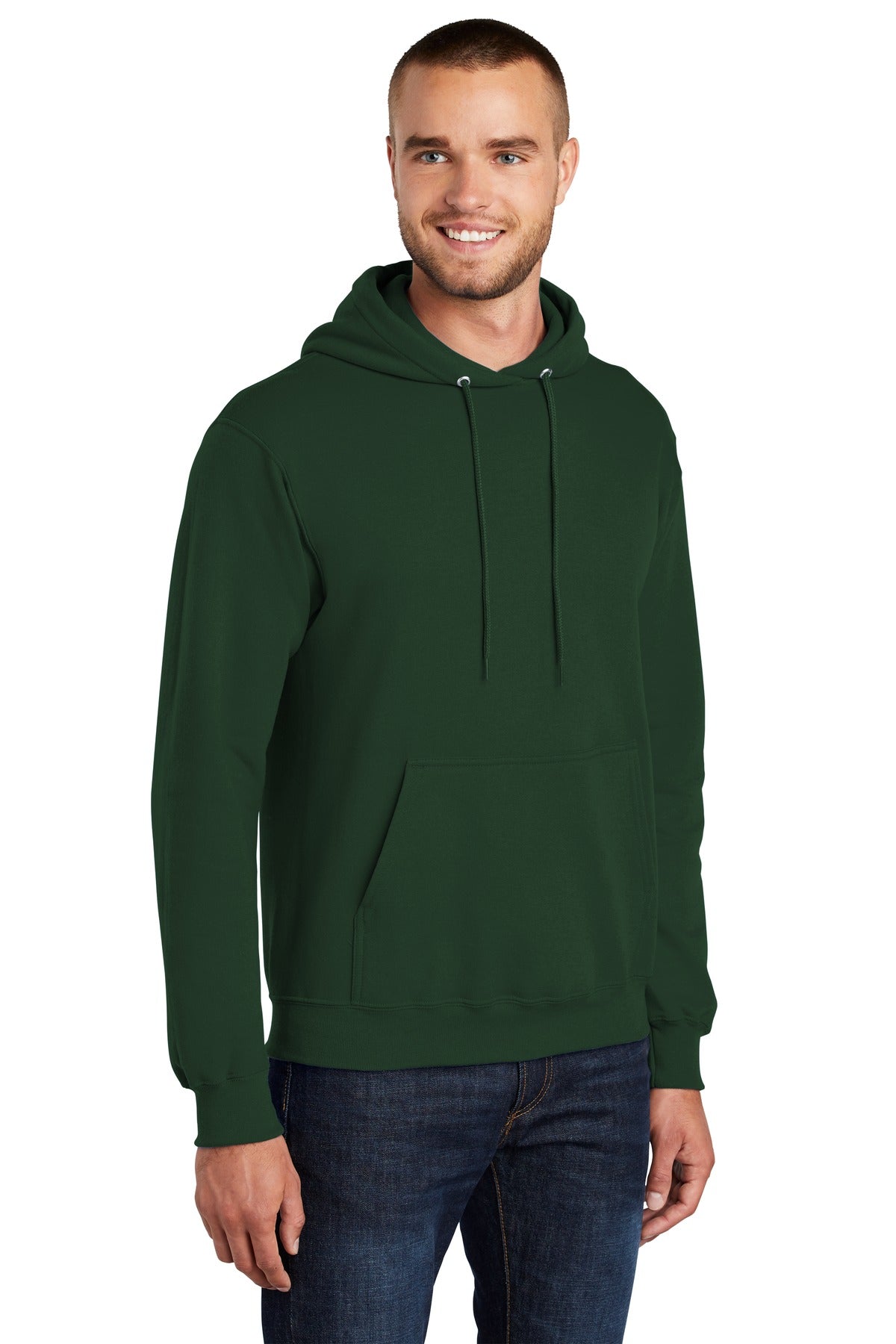 Dark Green Port & Co Core Fleece Pullover Hooded Sweatshirt. PC78H