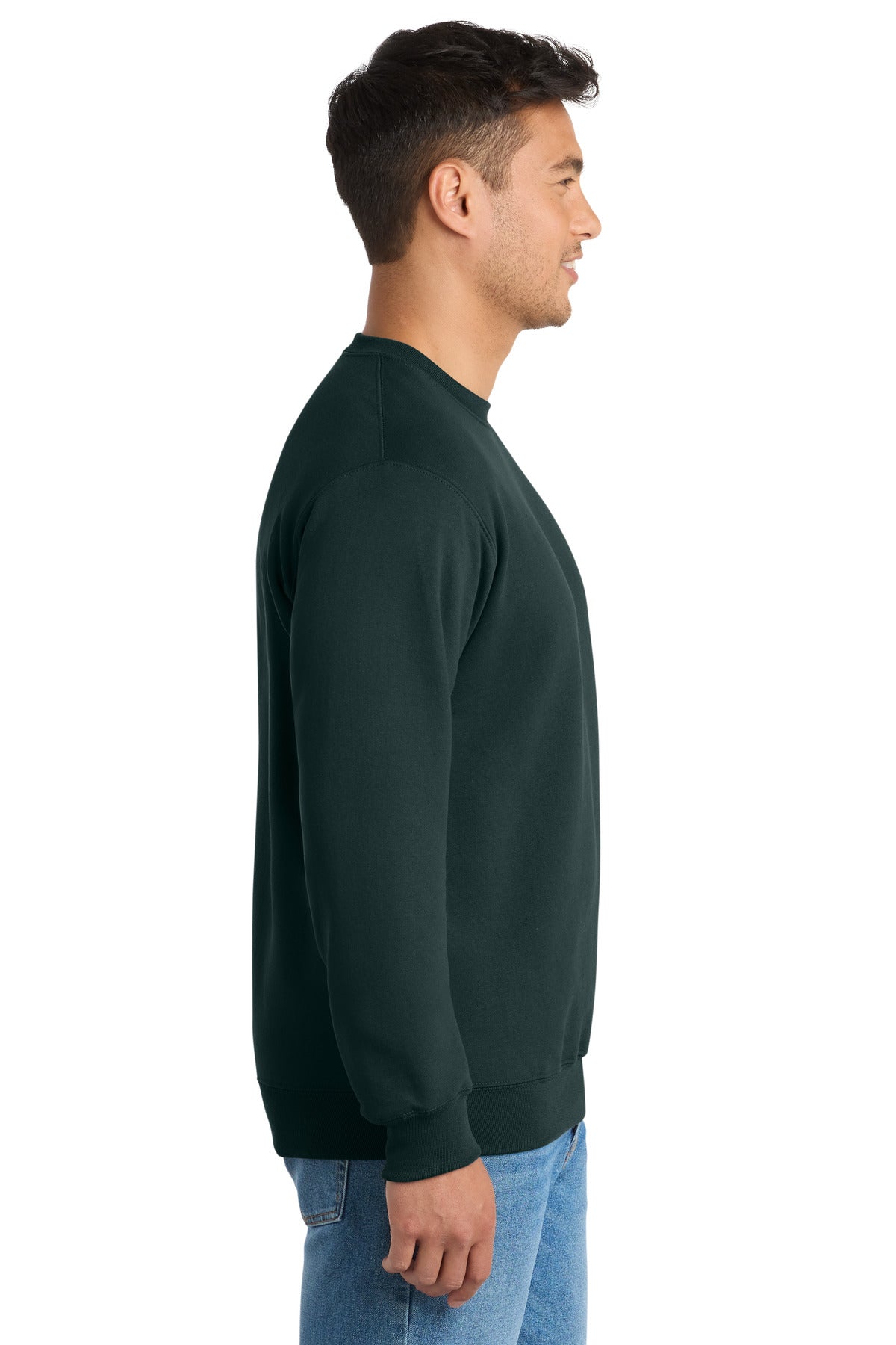 Dark Green Port & Co Essential Fleece Crewneck Sweatshirt. PC90 plain