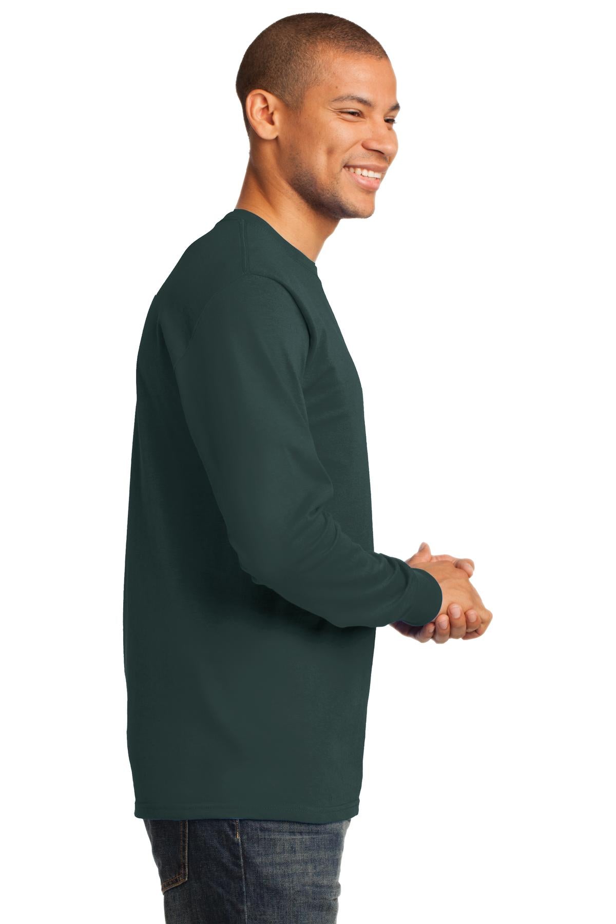 Dark Green Port & Co Long Sleeve Essential Tee. PC61LS plain