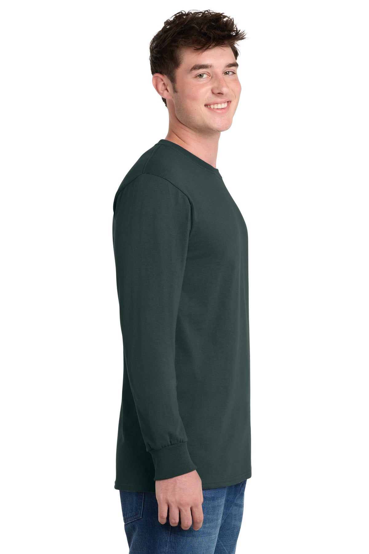 Dark Green Port & Co Long Sleeve Essential Tee. PC61LS plain