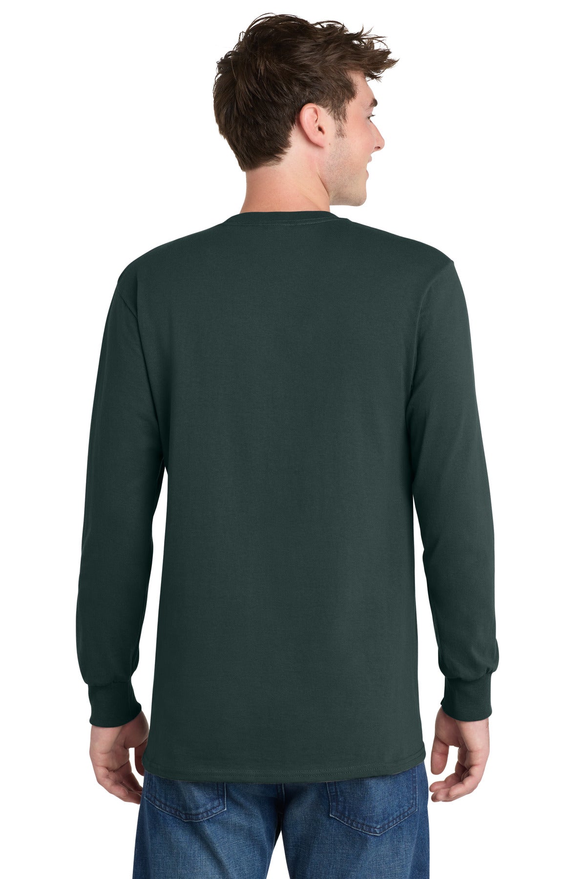 Dark Green Port & Co Long Sleeve Essential Tee. PC61LS plain