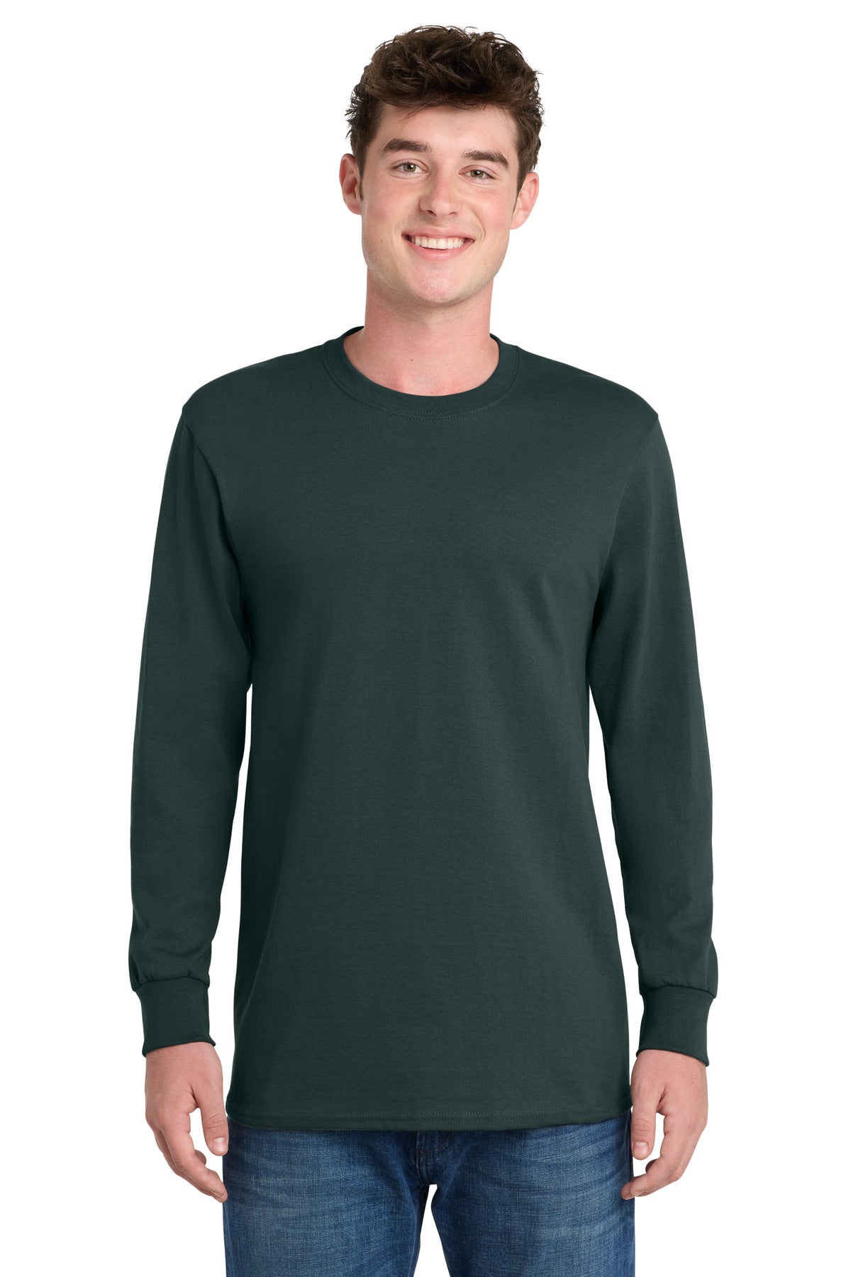 Dark Green Port & Co Long Sleeve Essential Tee. PC61LS plain