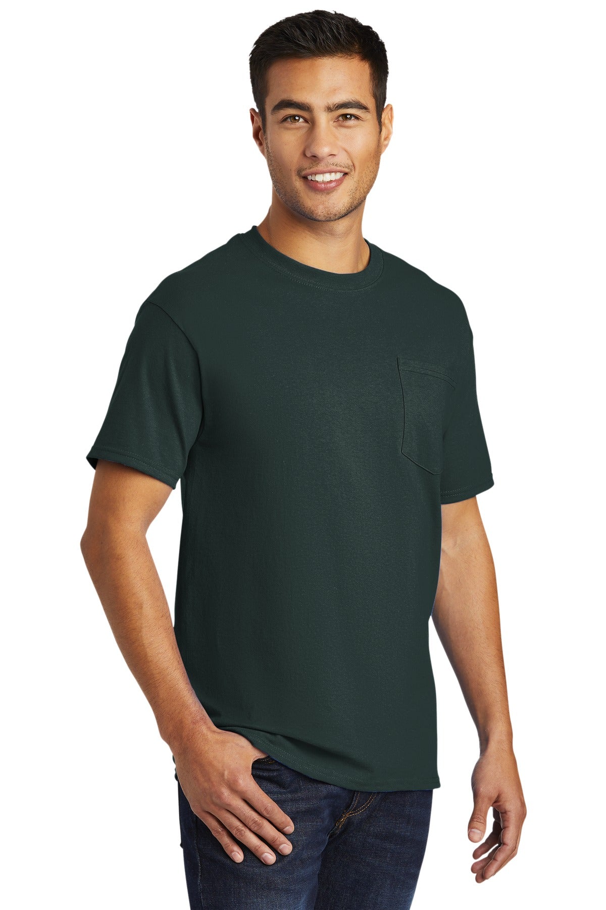 Dark Green Port & Co Tall Essential Pocket Tee. PC61PT plain