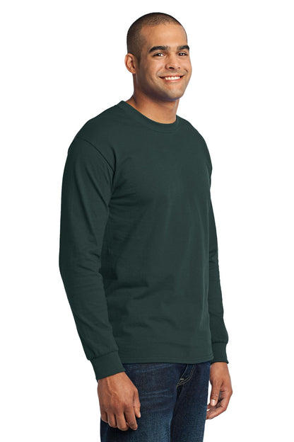 Dark Green Port & Co Tall Long Sleeve Core Blend Tee. PC55LST plain