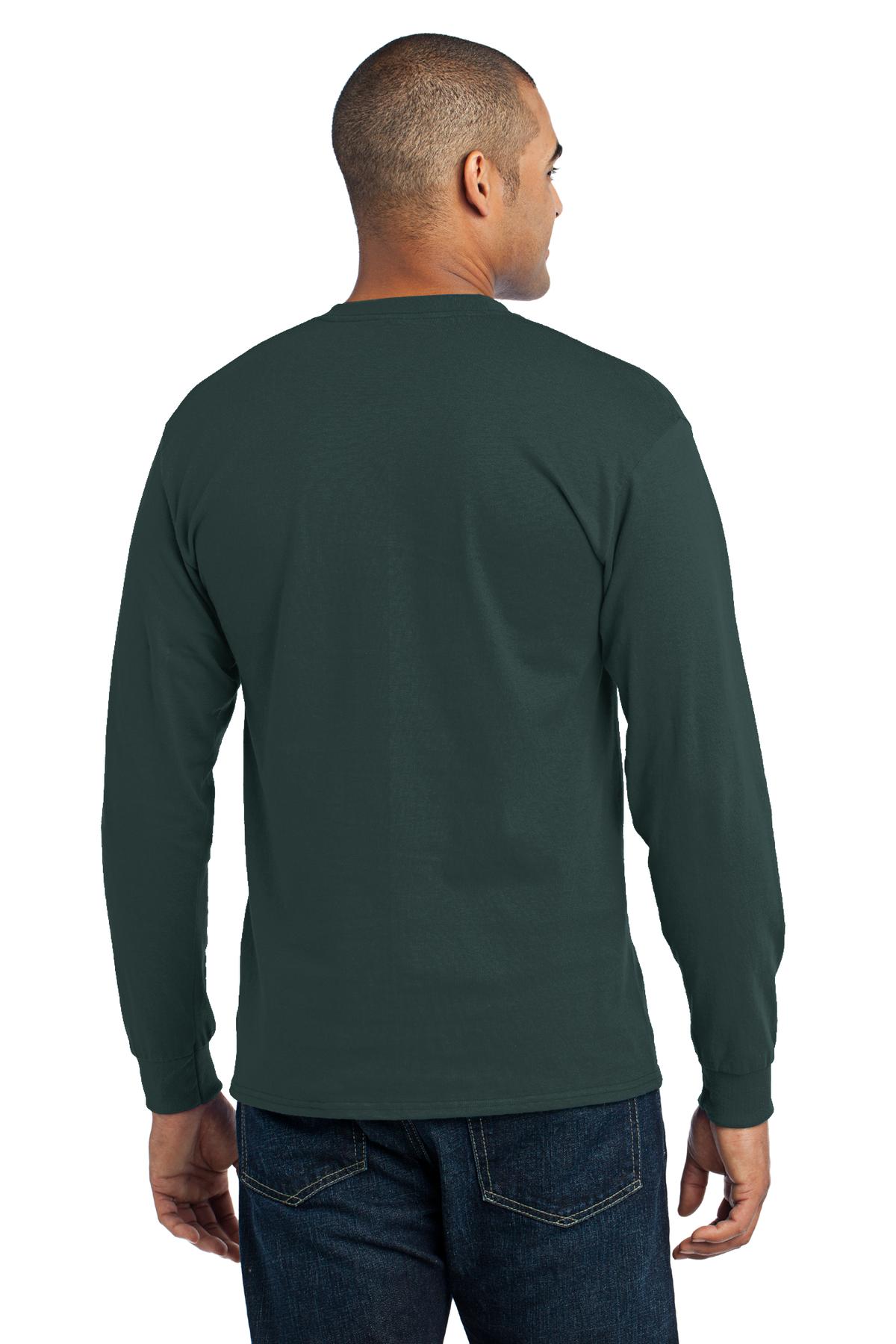 Dark Green Port & Co Tall Long Sleeve Core Blend Tee. PC55LST plain