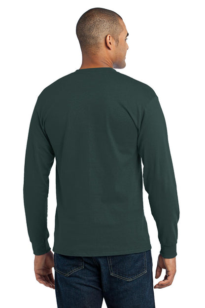 Dark Green Port & Co Tall Long Sleeve Core Blend Tee. PC55LST plain