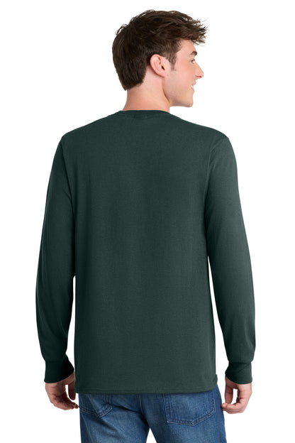 Dark Green Port & Co Tall Long Sleeve Core Blend Tee. PC55LST plain