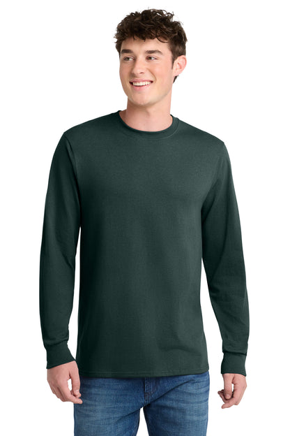 Dark Green Port & Co Tall Long Sleeve Core Blend Tee. PC55LST plain